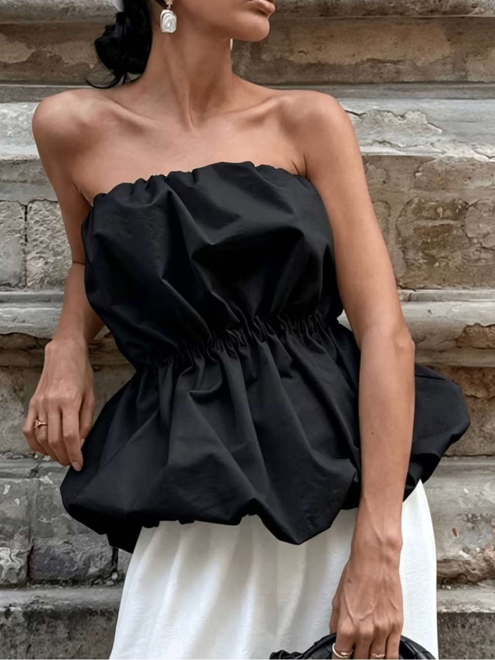 Solid Color Sleeveless Off-Shoulder Elastic Waist Strapless Women's Top, Women's